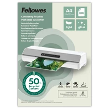 Laminating pouches Fellowes A4 80 mic 50% RECYLED content, glossy